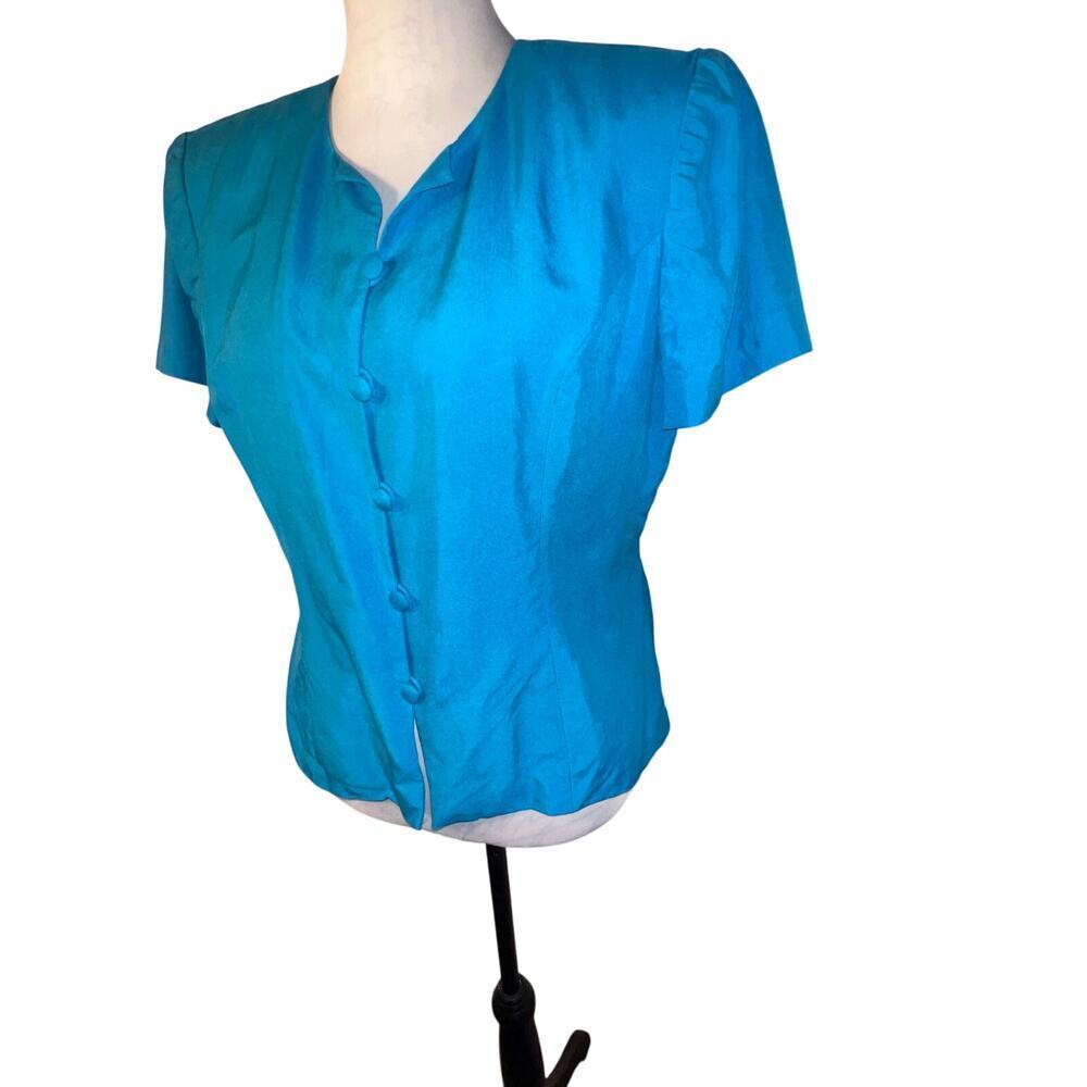 Donna Morgan ladies size 12 P silk‎ cropped button front vintage Satin blazer